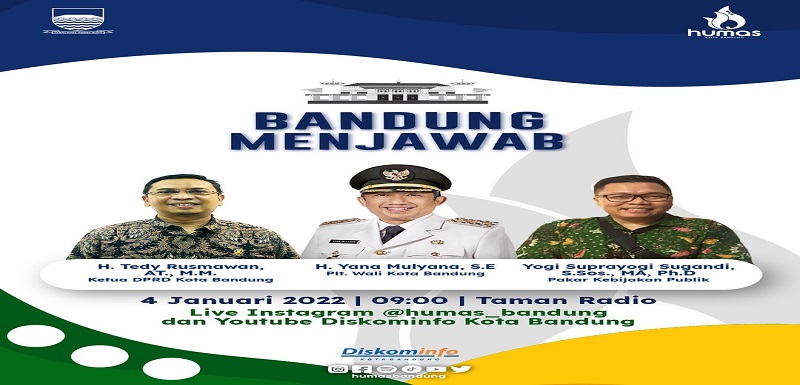 Program andalan Dinas Komunikasi dan Informatika (Diskominfo) Kota Bandung kembali digelar pada Selasa 4 Januari 2022. Perlu diketahui, program yang telah berjalan sejak 2017, Bandung Menjawab adalah wadah yang mempertemukan antara Pemerintah Kota Bandung dan masyarakat Kota Bandung dan juga rekan-rekan media. Lewat acara ini bisa mengetahui perkembangan seputar Kota Bandung mulai dari program pemerintah, pembangunan, serta hal-hal menarik lainnya. Sebelum masa pandemi, acara ini rutin digelar di Taman Sejarah, Balai Kota Bandung.